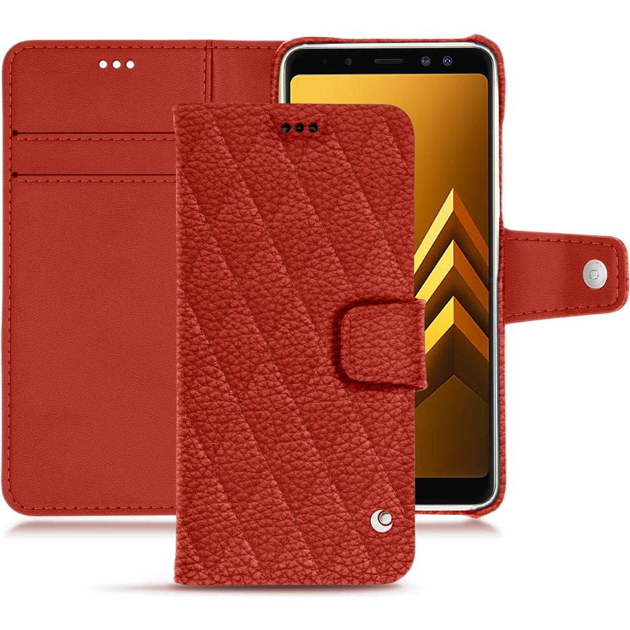 Noreve Lederschutzhülle Wallet (Samsung Galaxy A8+), Smartphone Hülle, Orange