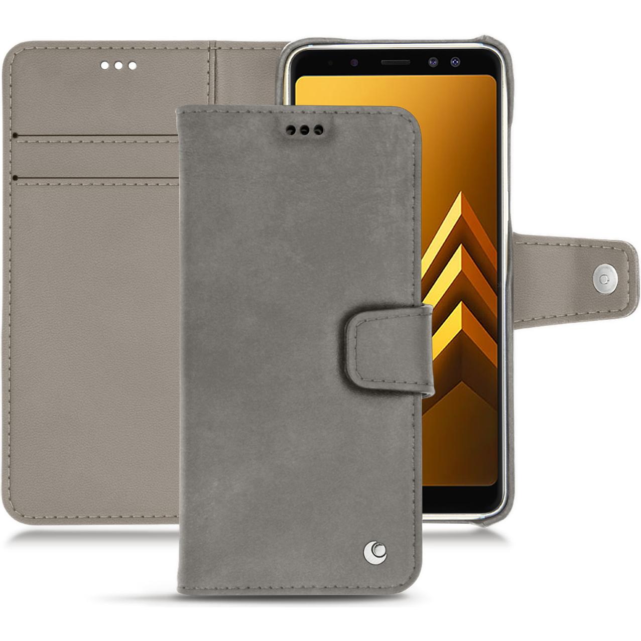 Noreve Lederschutzhülle Wallet (Samsung Galaxy A8+), Smartphone Hülle, Grau