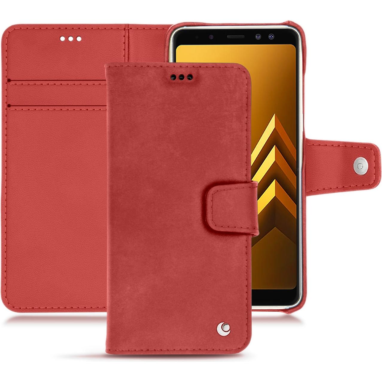 Noreve Lederschutzhülle Wallet (Samsung Galaxy A8+), Smartphone Hülle, Rot