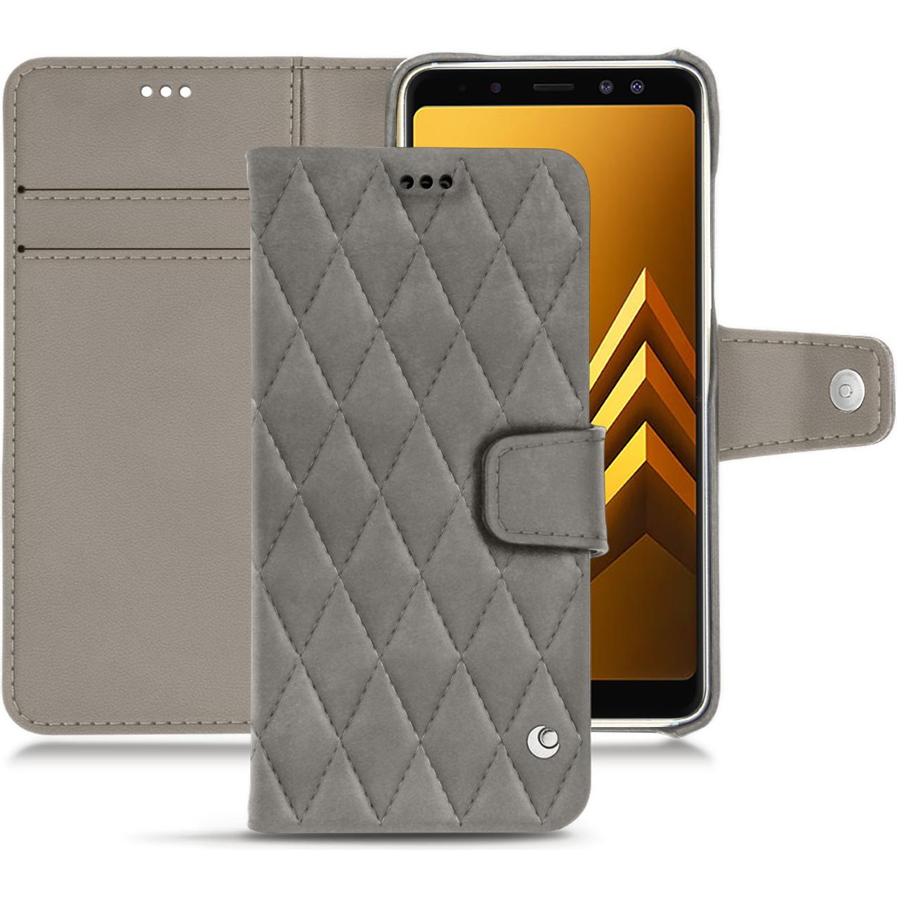 Noreve Lederschutzhülle Wallet (Samsung Galaxy A8+), Smartphone Hülle, Grau