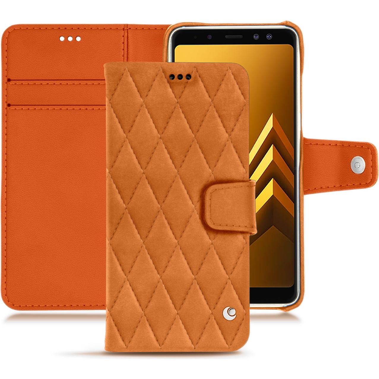 Noreve Lederschutzhülle Wallet (Samsung Galaxy A8+), Smartphone Hülle, Orange