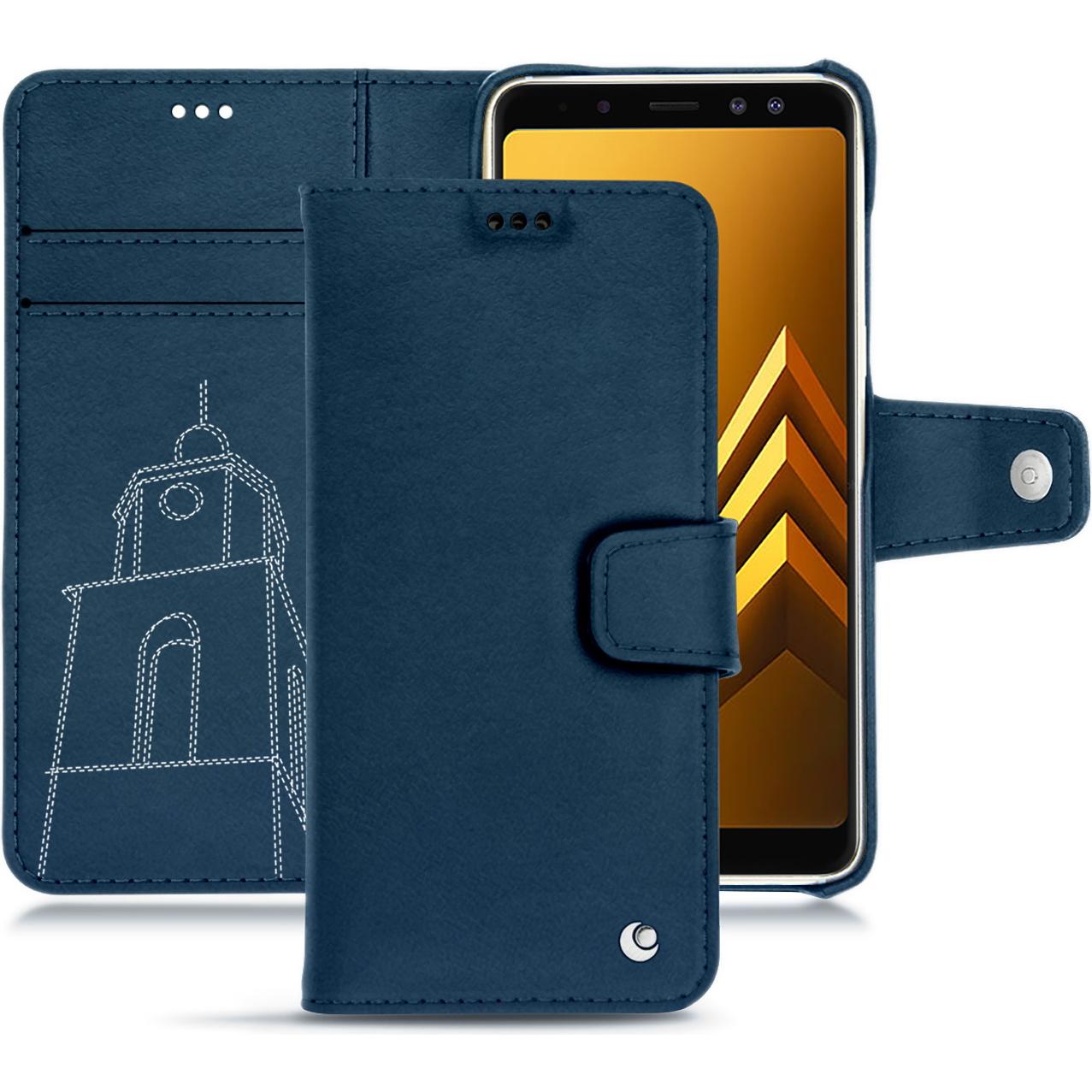 Noreve Lederschutzhülle Wallet (Samsung Galaxy A8+), Smartphone Hülle, Blau