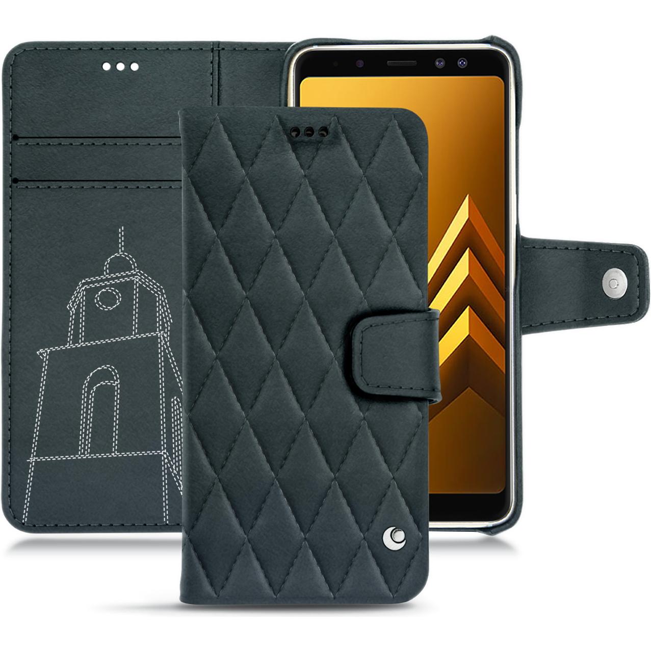 Noreve Lederschutzhülle Wallet (Samsung Galaxy A8+), Smartphone Hülle, Blau