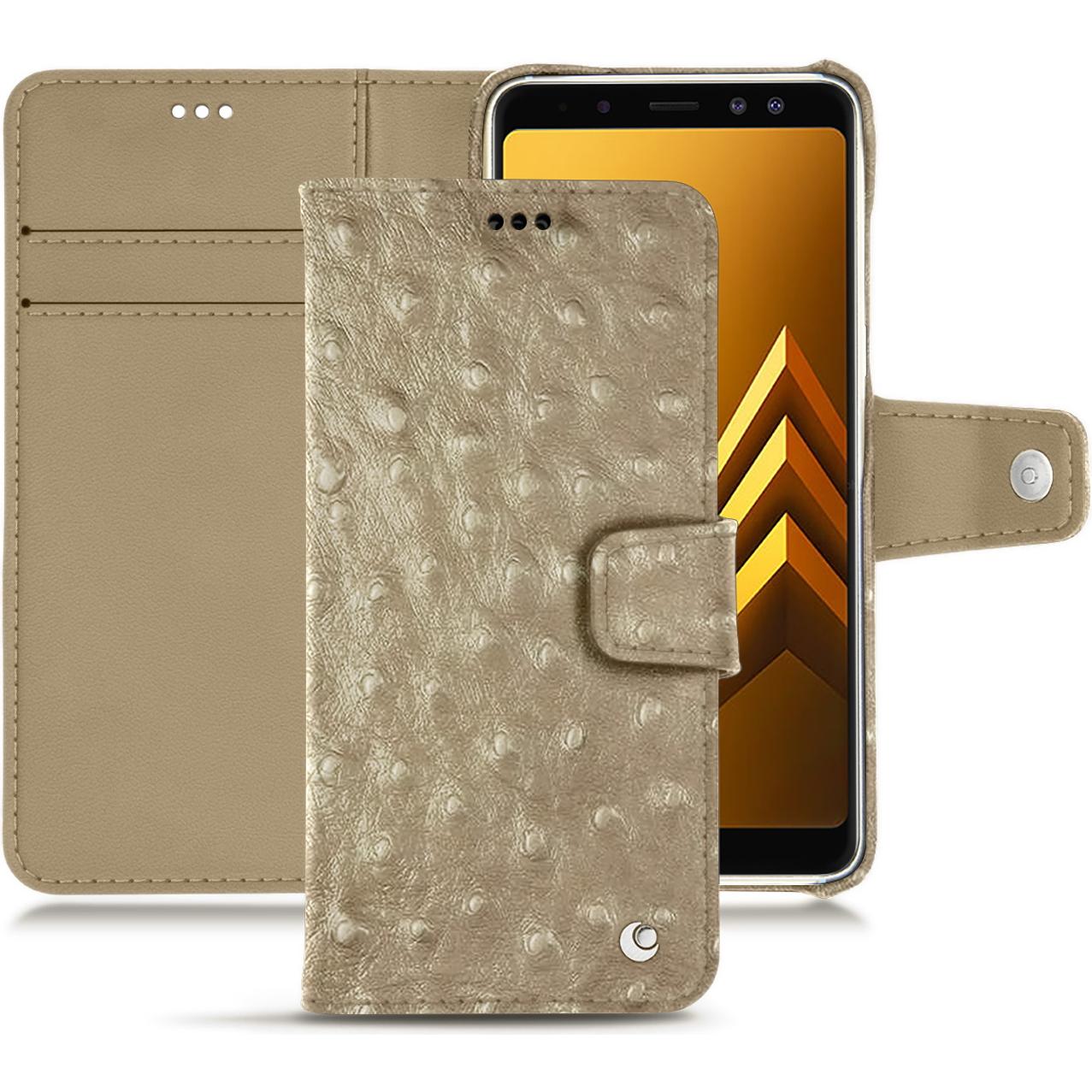 Noreve Lederschutzhülle Wallet (Samsung Galaxy A8 (2018)), Smartphone Hülle, Beige