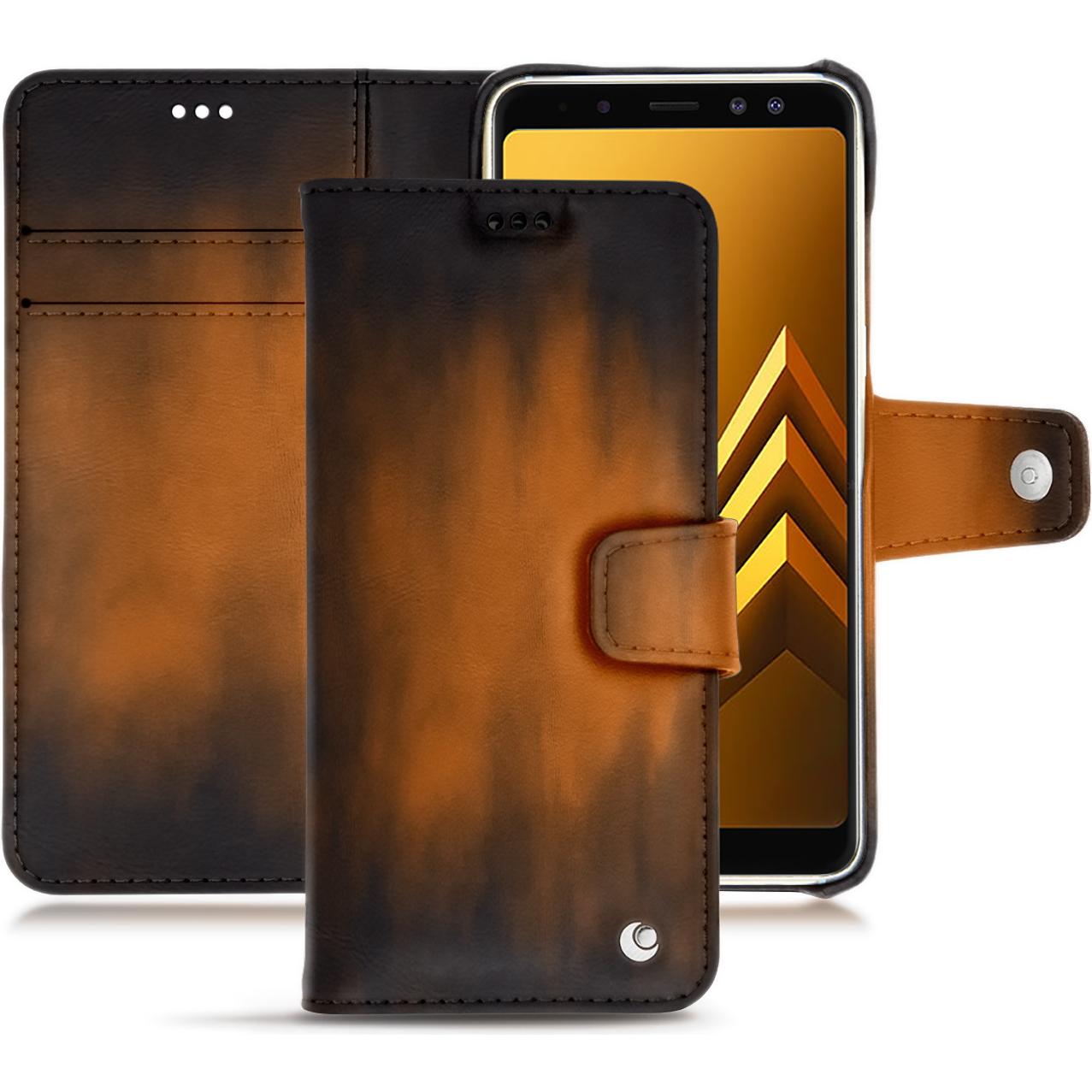 Noreve Lederschutzhülle Wallet (Samsung Galaxy A8+), Smartphone Hülle, Braun