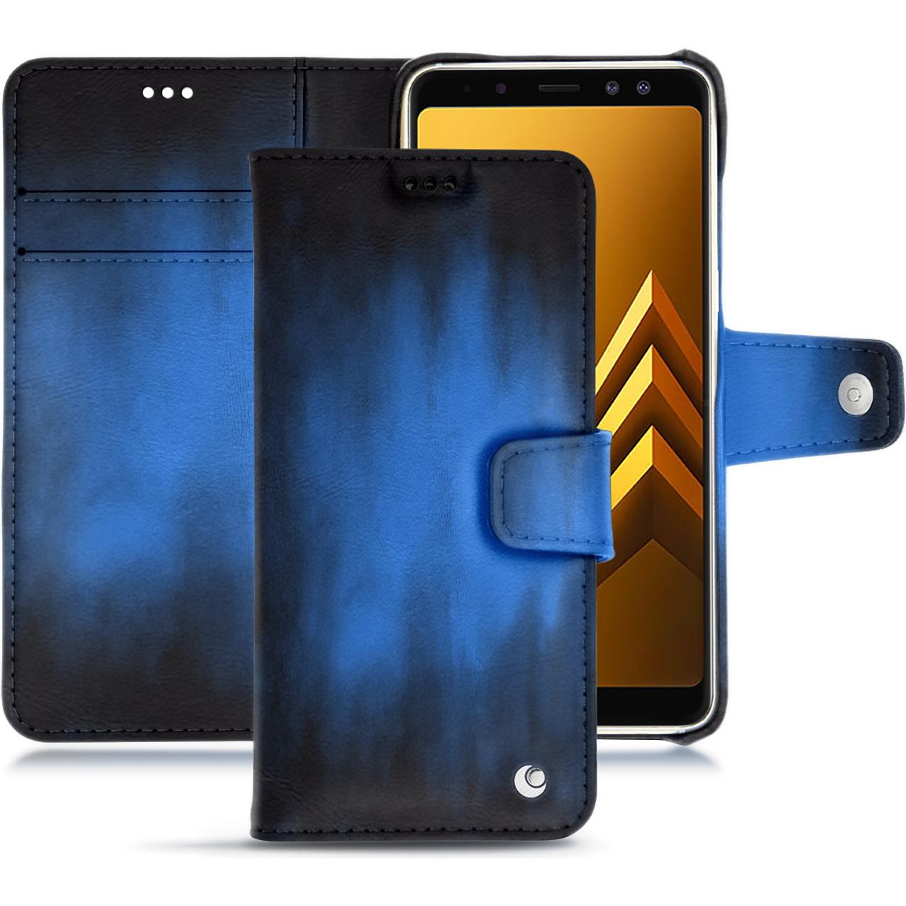 Noreve Lederschutzhülle Wallet (Samsung Galaxy A8+), Smartphone Hülle, Blau