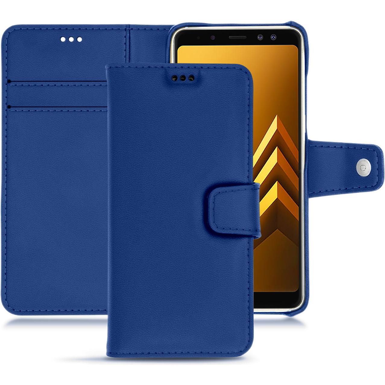 Noreve Lederschutzhülle Wallet (Samsung Galaxy A8+), Smartphone Hülle, Blau