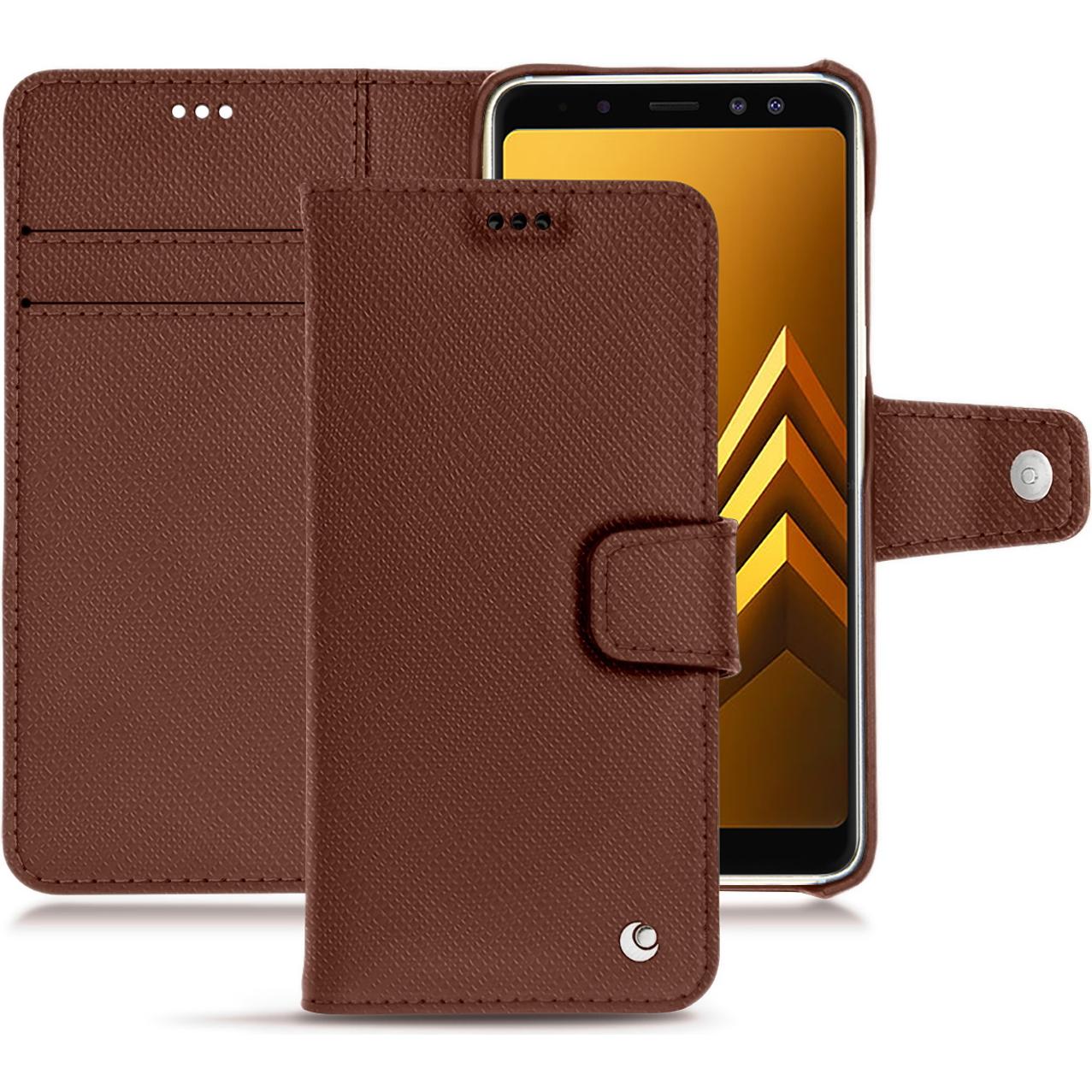Noreve Lederschutzhülle Wallet (Samsung Galaxy A8+), Smartphone Hülle, Braun