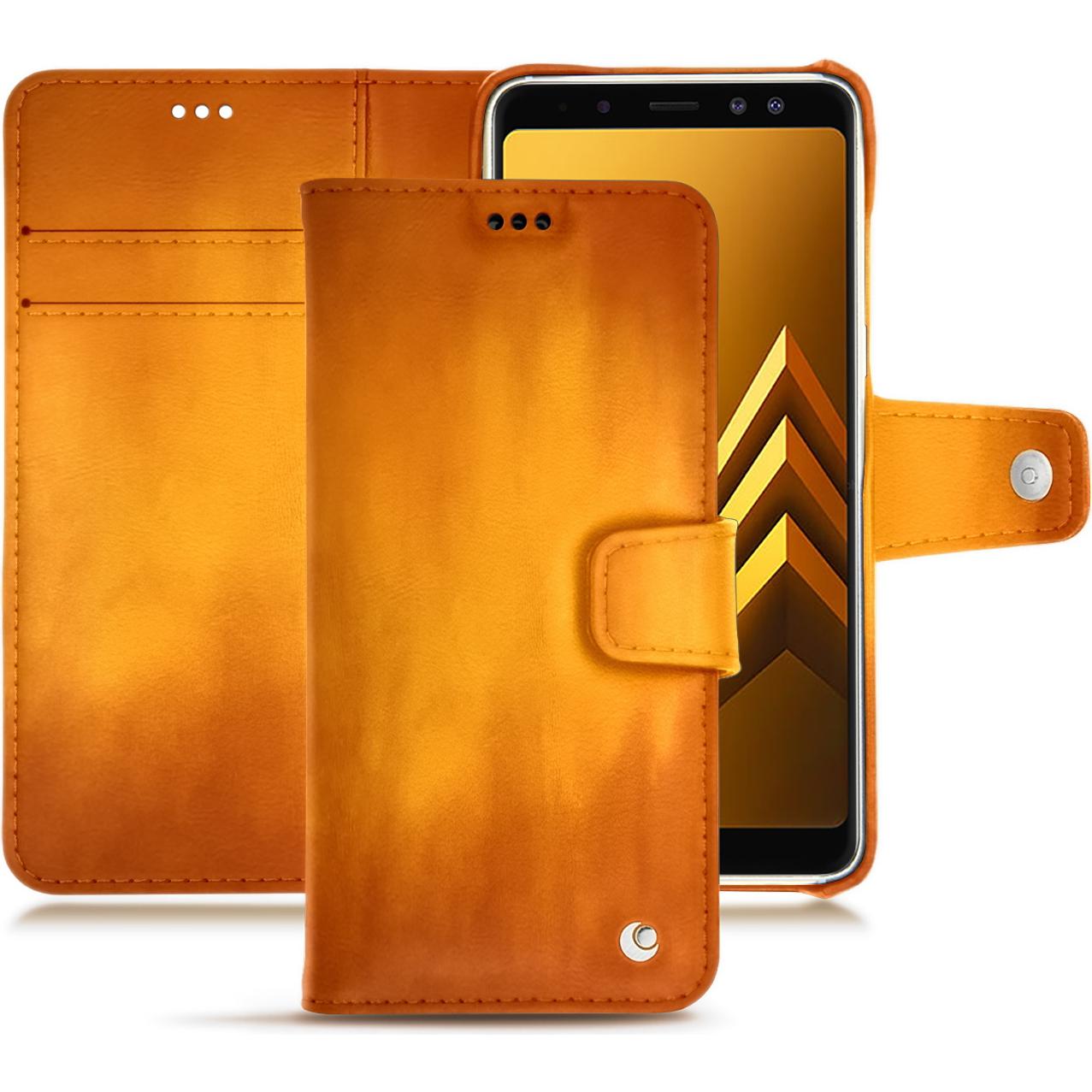 Noreve Lederschutzhülle Wallet (Samsung Galaxy A8+), Smartphone Hülle, Orange