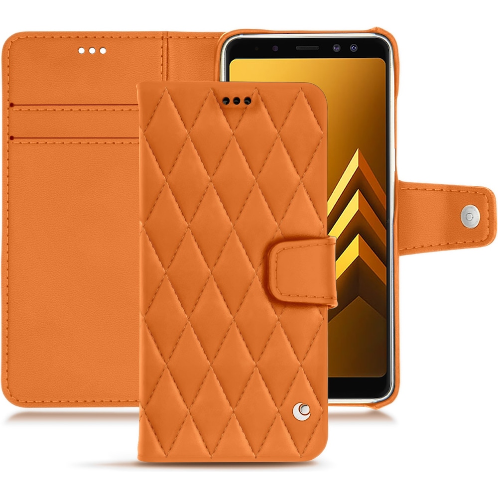 Noreve Lederschutzhülle Wallet (Samsung Galaxy A8 (2018)), Smartphone Hülle, Orange