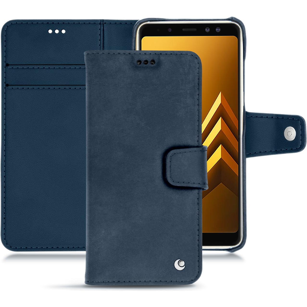 Noreve Lederschutzhülle Wallet (Samsung Galaxy A8 (2018)), Smartphone Hülle, Blau