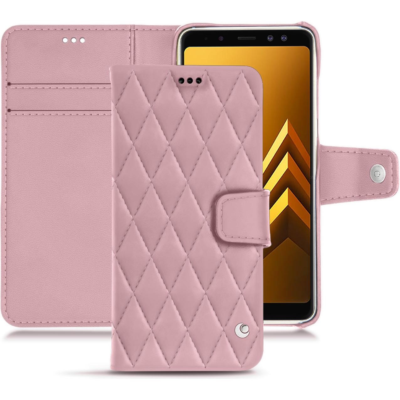 Noreve Lederschutzhülle Wallet (Samsung Galaxy A8 (2018)), Smartphone Hülle, Rosa
