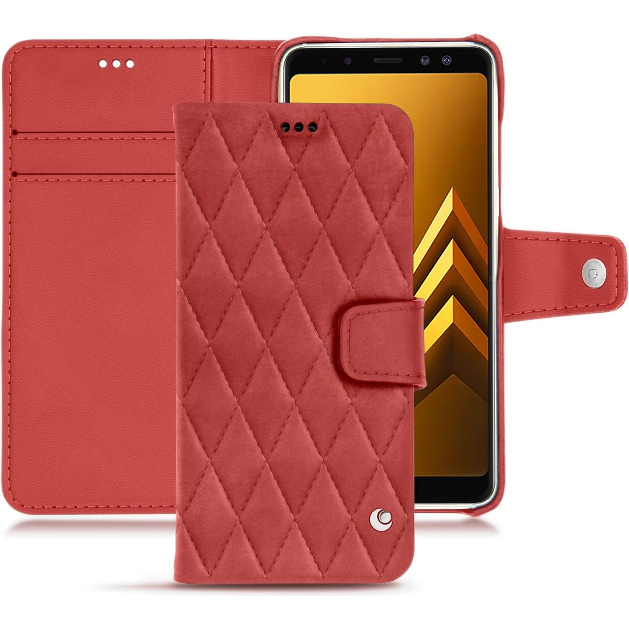 Noreve Lederschutzhülle Wallet (Samsung Galaxy A8 (2018)), Smartphone Hülle, Rot