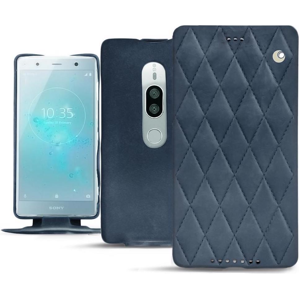 Noreve Lederschutzhülle vertikal (Sony Xperia XZ2 Premium), Smartphone Hülle, Blau
