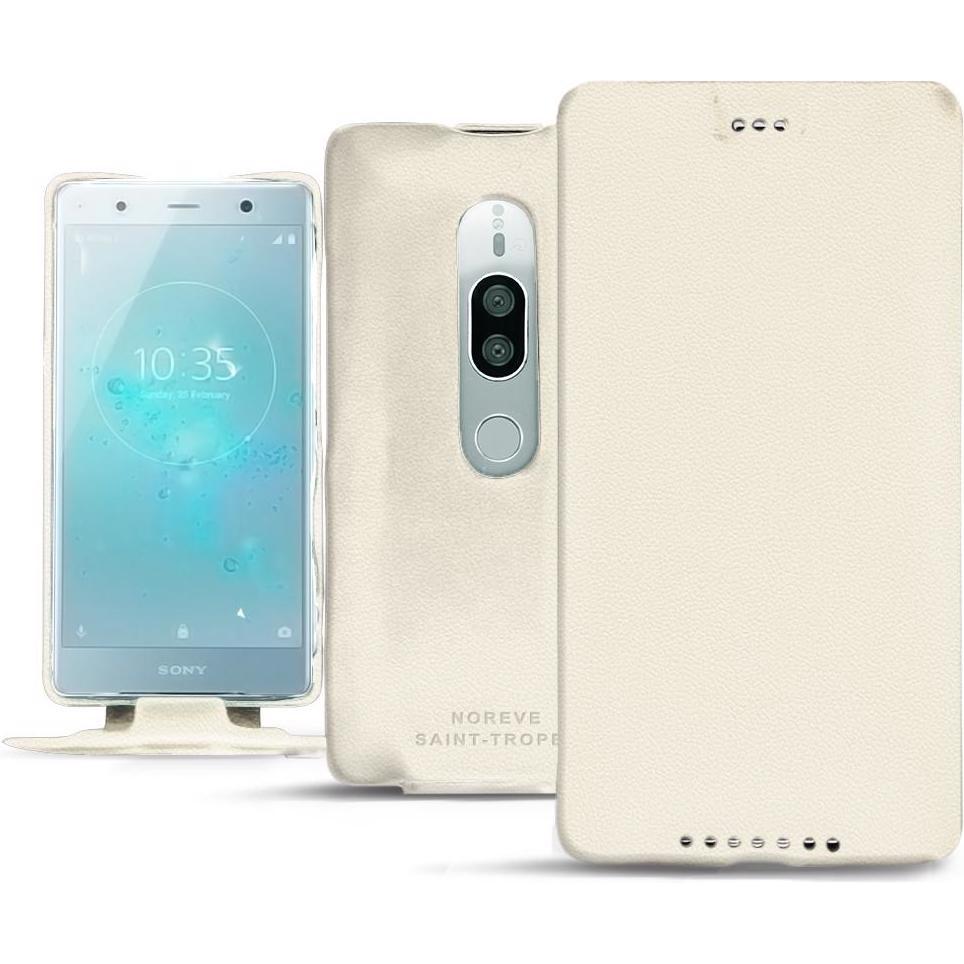 Noreve Lederschutzhülle vertikal (Sony Xperia XZ2 Premium), Smartphone Hülle, Weiss