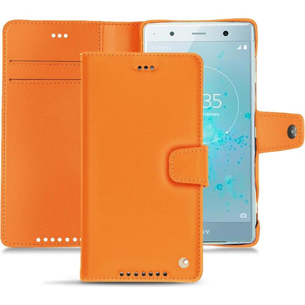 Noreve Lederschutzhülle Wallet (Sony Xperia XZ2 Premium), Smartphone Hülle, Orange