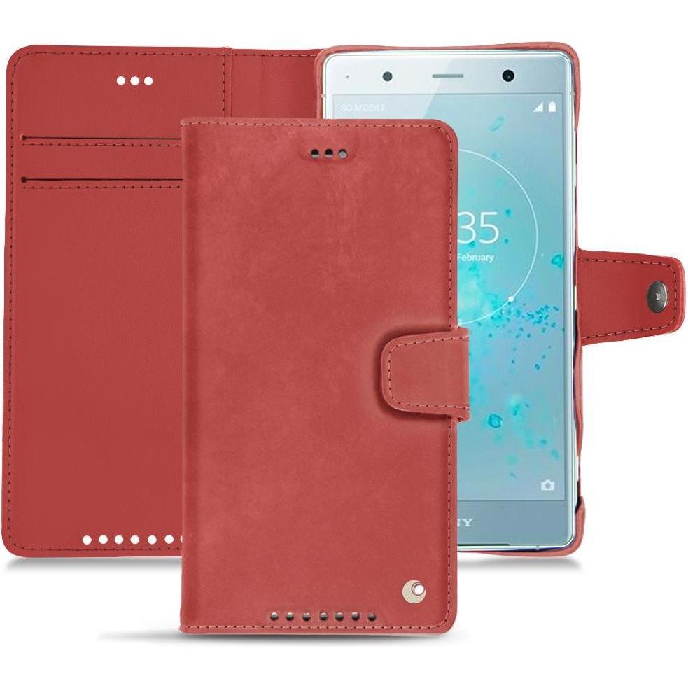 Noreve Lederschutzhülle Wallet (Sony Xperia XZ2 Premium), Smartphone Hülle, Rot