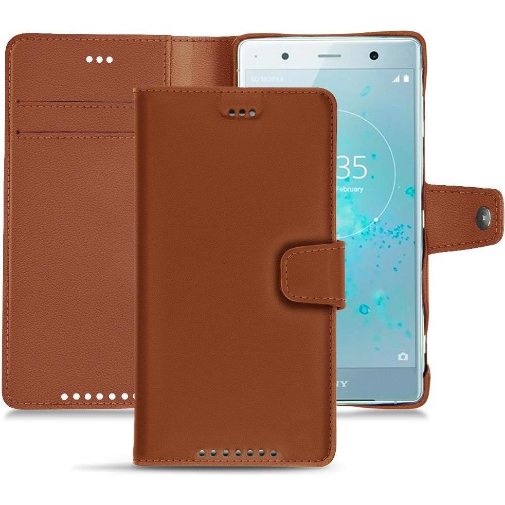 Noreve Lederschutzhülle Wallet (Sony Xperia XZ2 Premium), Smartphone Hülle, Braun