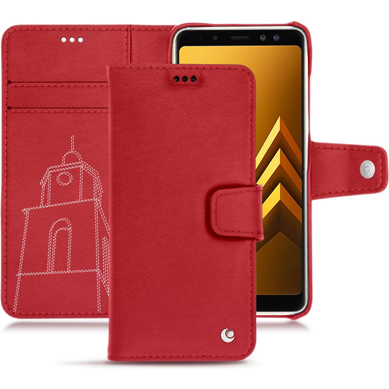 Noreve Lederschutzhülle Wallet (Samsung Galaxy A8 (2018)), Smartphone Hülle, Rot