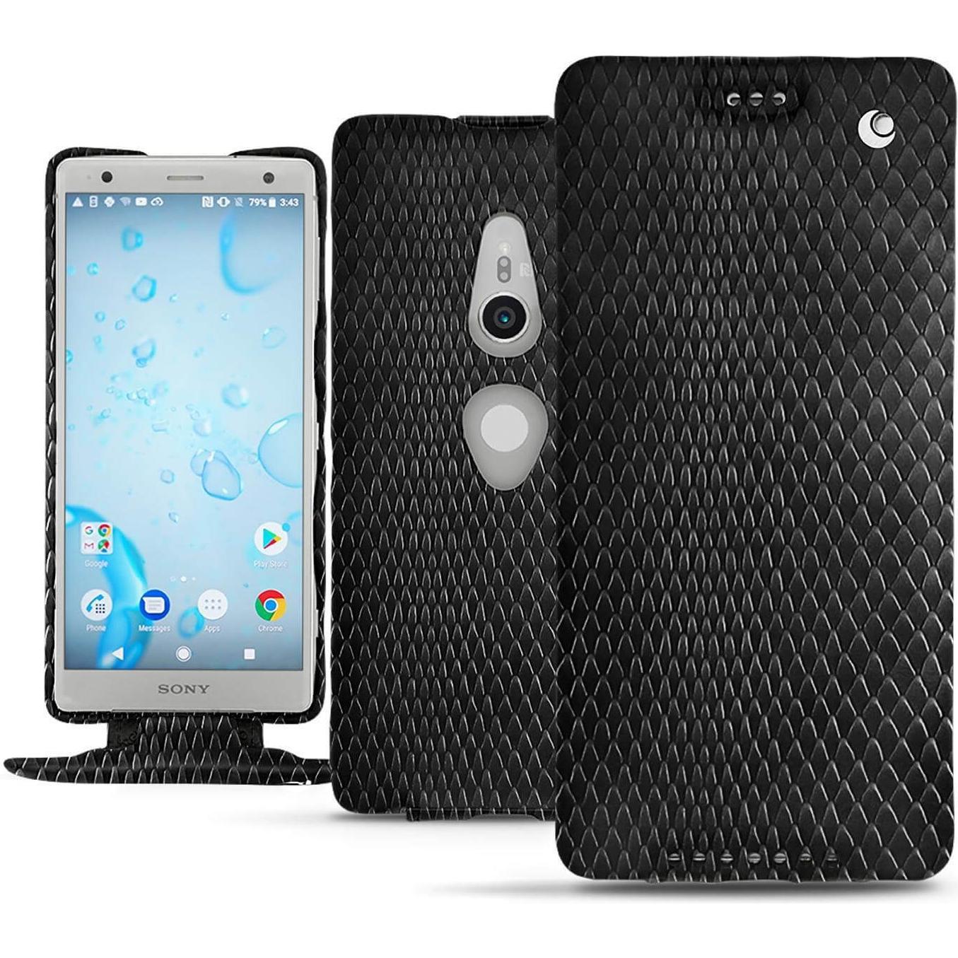 Noreve Lederschutzhülle vertikal (Sony Xperia XZ2), Smartphone Hülle, Schwarz