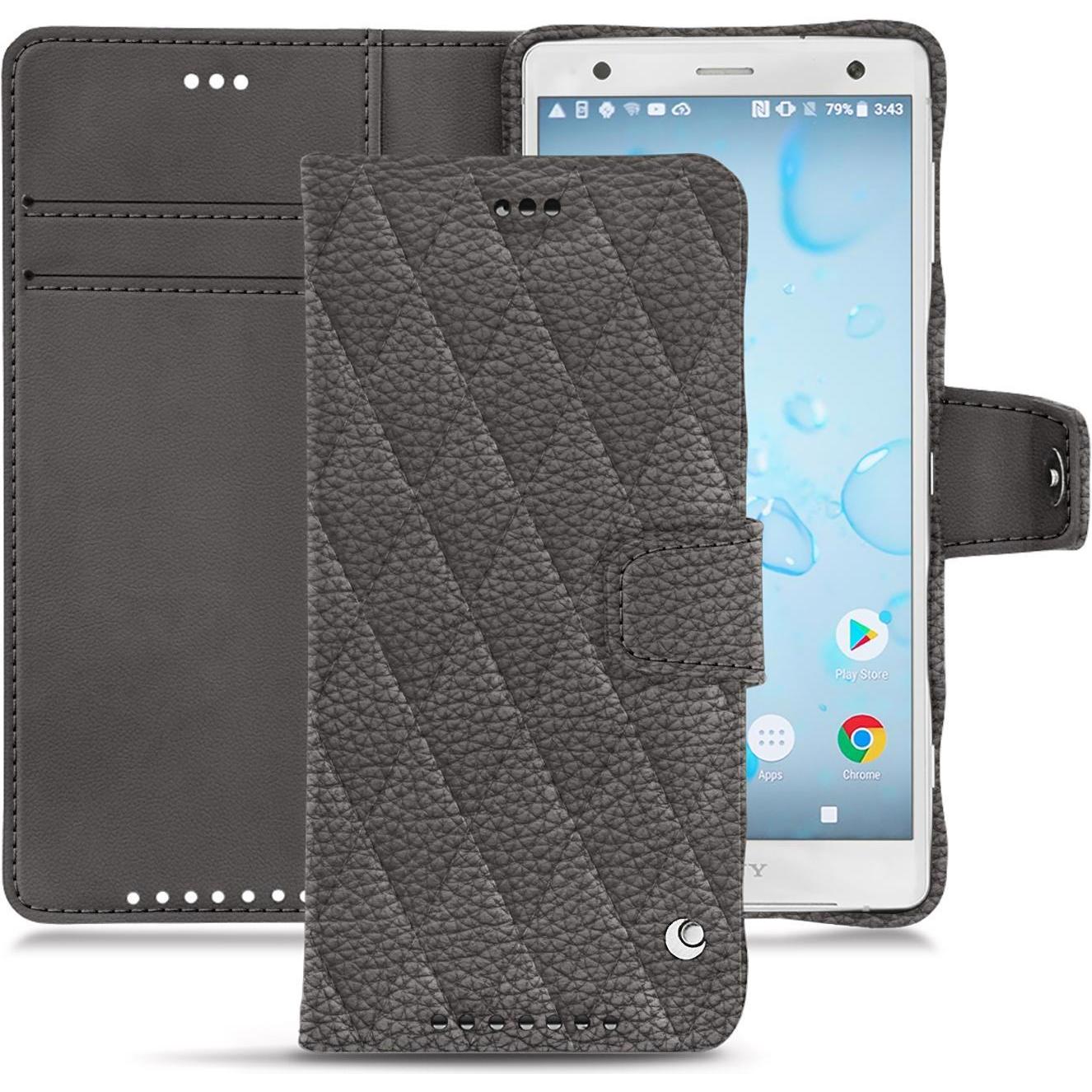 Noreve Lederschutzhülle Wallet (Sony Xperia XZ2), Smartphone Hülle, Grau