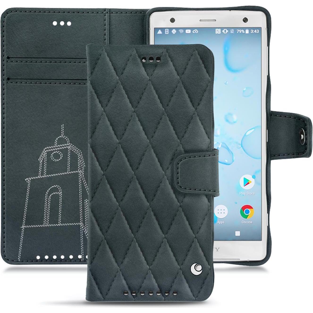 Noreve Lederschutzhülle Wallet (Sony Xperia XZ2), Smartphone Hülle, Blau