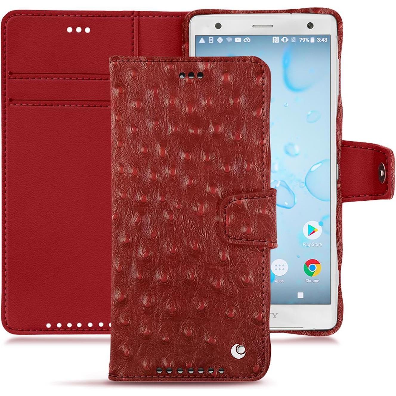 Noreve Lederschutzhülle Wallet (Sony Xperia XZ2), Smartphone Hülle, Rot