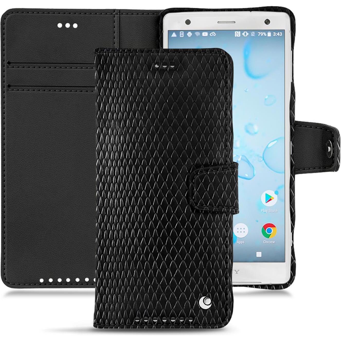 Noreve Lederschutzhülle Wallet (Sony Xperia XZ2), Smartphone Hülle, Schwarz