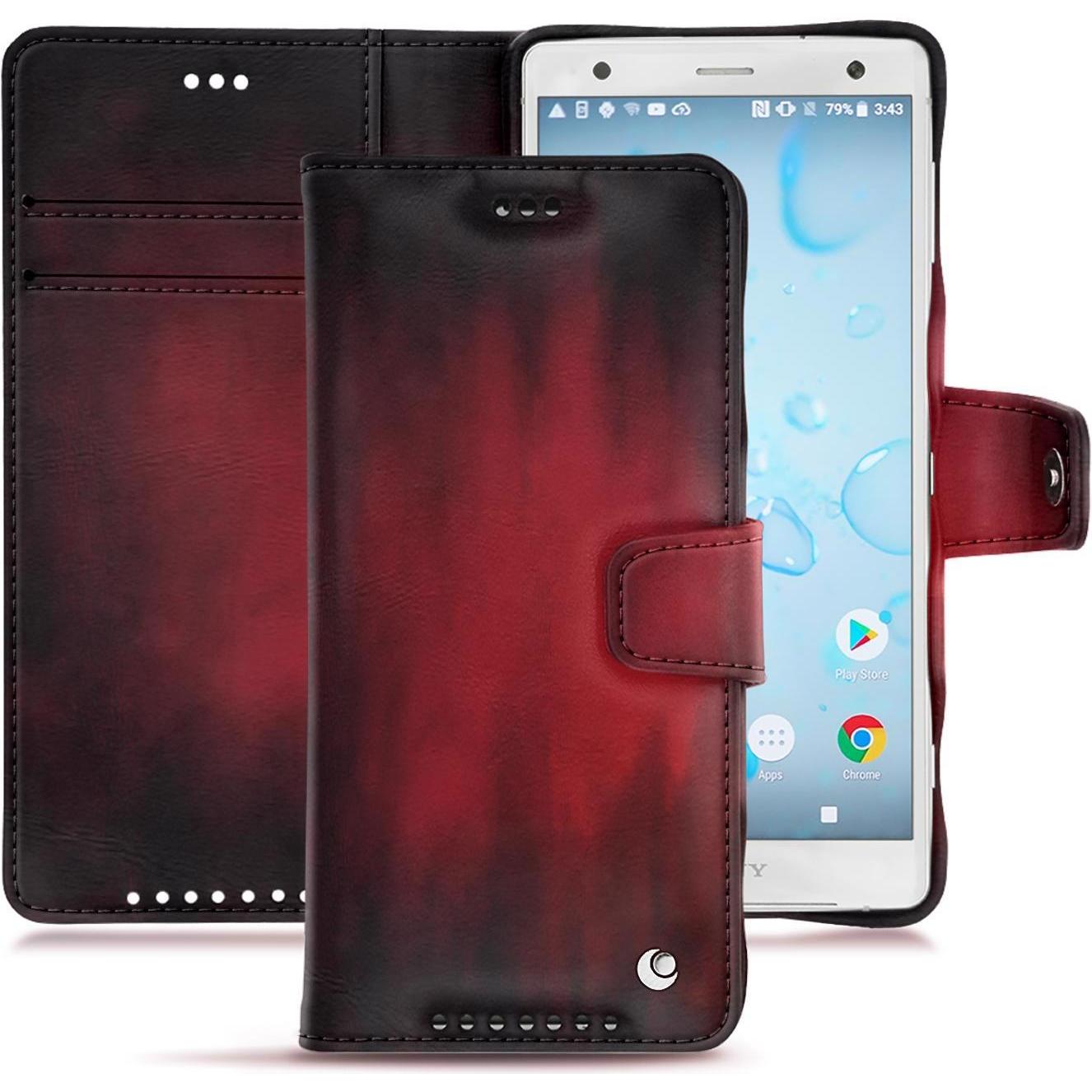 Noreve Lederschutzhülle Wallet (Sony Xperia XZ2), Smartphone Hülle, Rot