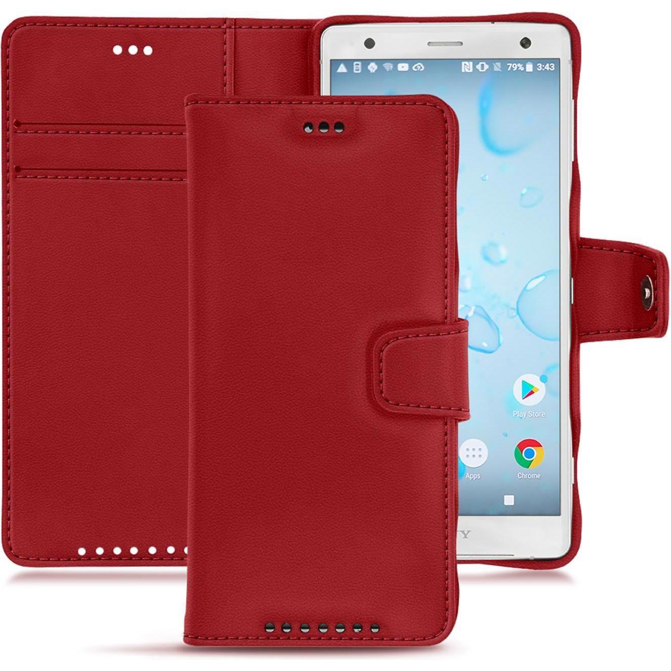 Noreve Lederschutzhülle Wallet (Sony Xperia XZ2), Smartphone Hülle, Rot