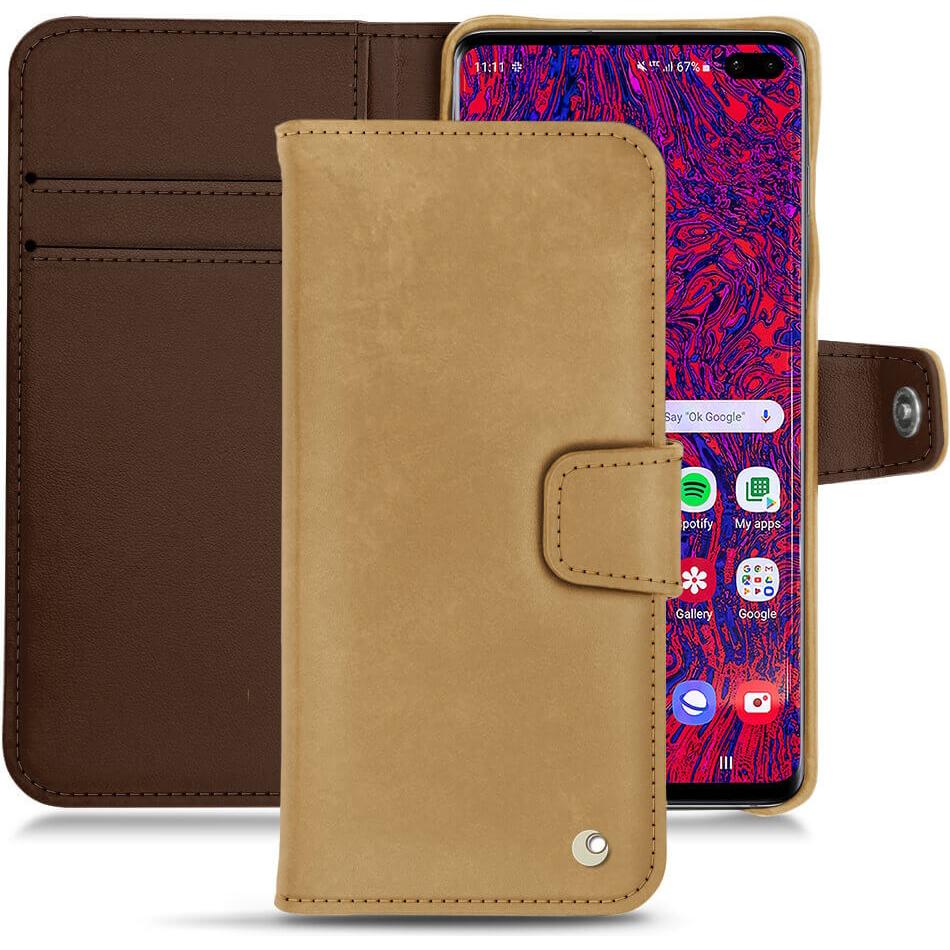 Noreve Lederschutzhülle Wallet (Samsung Galaxy S10+), Smartphone Hülle, Braun