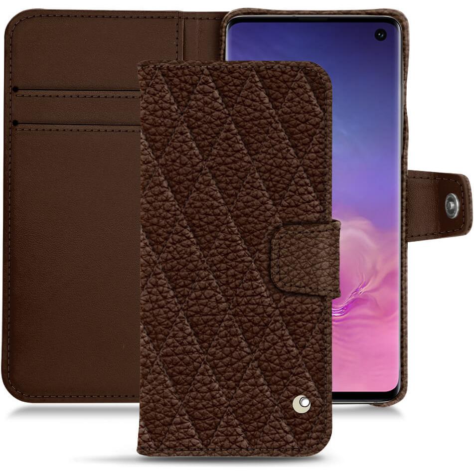 Noreve Lederschutzhülle Wallet (Samsung Galaxy S10+), Smartphone Hülle, Braun