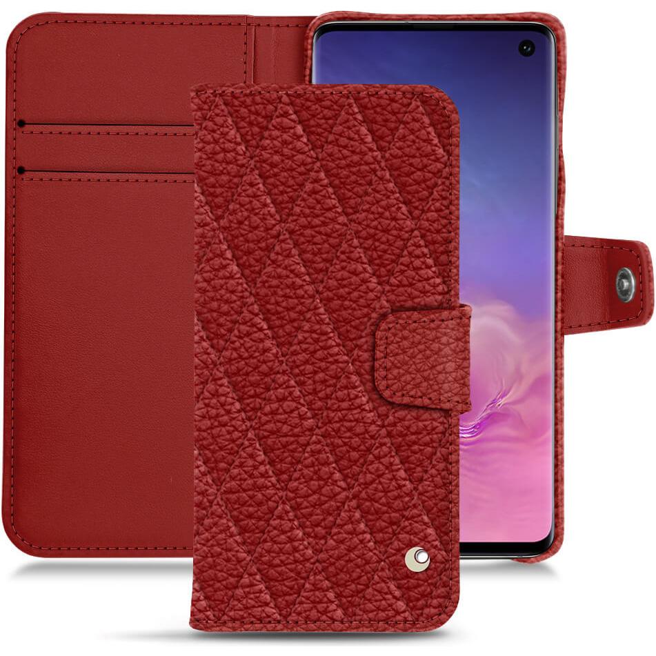 Noreve Lederschutzhülle Wallet (Samsung Galaxy S10), Smartphone Hülle, Rot