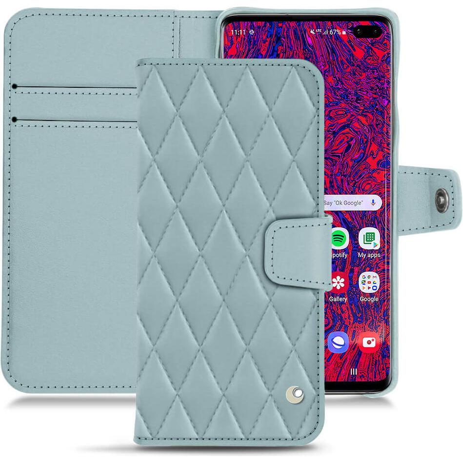 Noreve Lederschutzhülle Wallet (Samsung Galaxy S10+), Smartphone Hülle, Blau