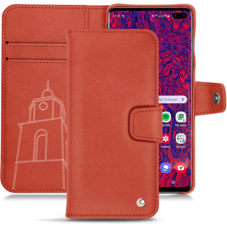 Noreve Lederschutzhülle Wallet (Samsung Galaxy S10+), Smartphone Hülle, Orange