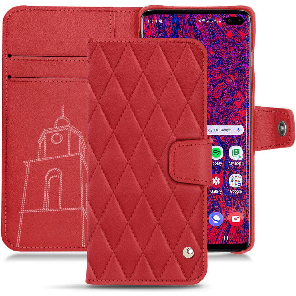 Noreve Lederschutzhülle Wallet (Samsung Galaxy S10+), Smartphone Hülle, Rot