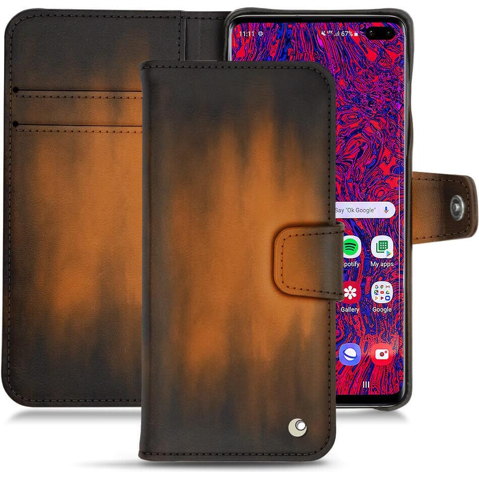 Noreve Lederschutzhülle Wallet (Samsung Galaxy S10+), Smartphone Hülle, Braun
