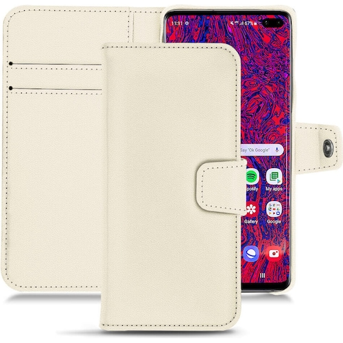 Noreve Lederschutzhülle Wallet (Galaxy S10+), Smartphone Hülle, Weiss