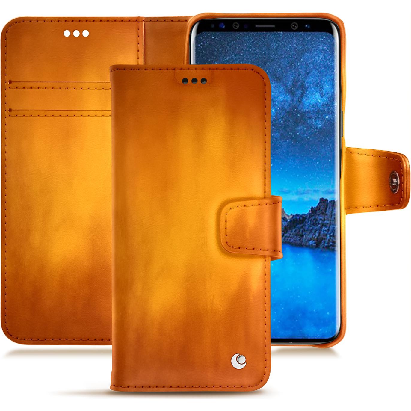 Noreve Lederschutzhülle Wallet (Samsung Galaxy S9+), Smartphone Hülle, Orange