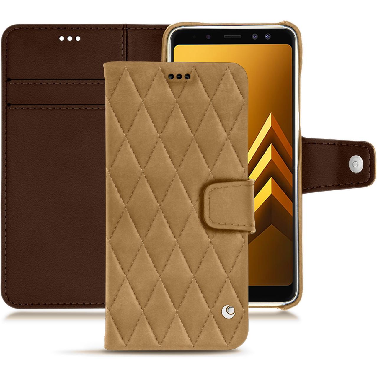 Noreve Lederschutzhülle Wallet (Samsung Galaxy A8+), Smartphone Hülle, Braun