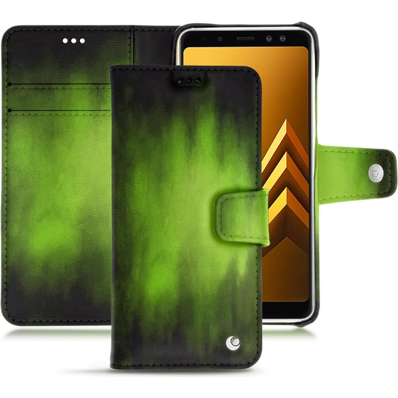 Noreve Lederschutzhülle Wallet (Samsung Galaxy A8+), Smartphone Hülle, Grün