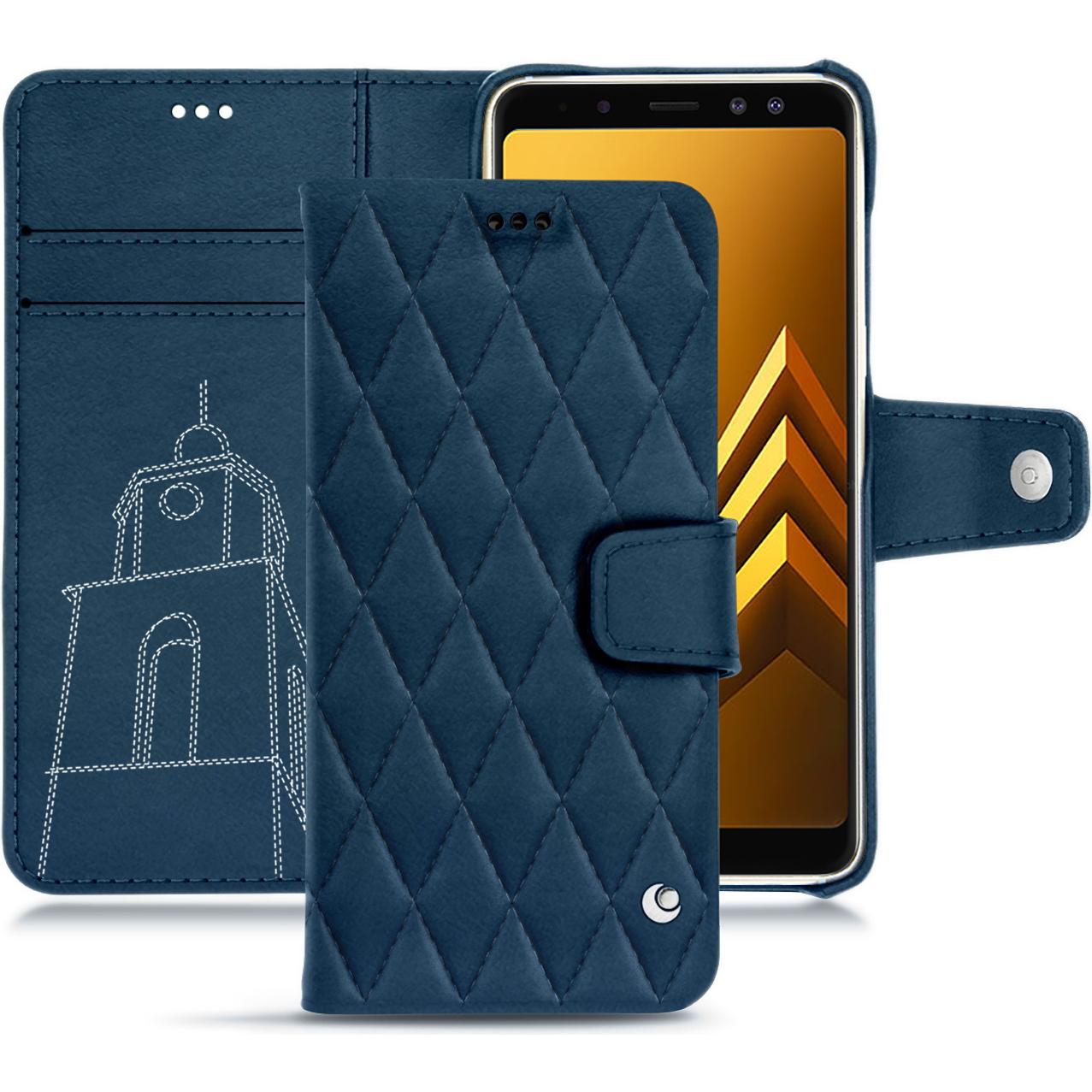 Noreve Lederschutzhülle Wallet (Samsung Galaxy A8+), Smartphone Hülle, Blau