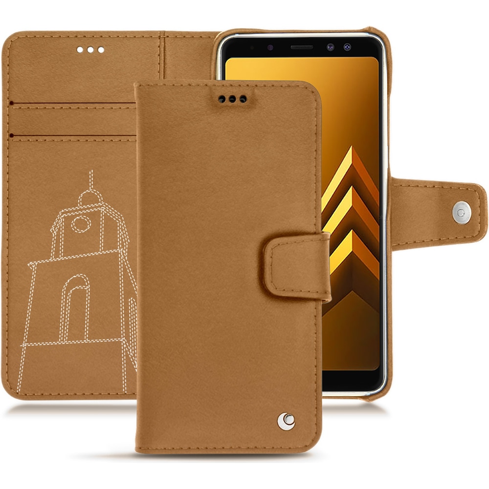 Noreve Lederschutzhülle Wallet (Samsung Galaxy A8 (2018)), Smartphone Hülle, Braun