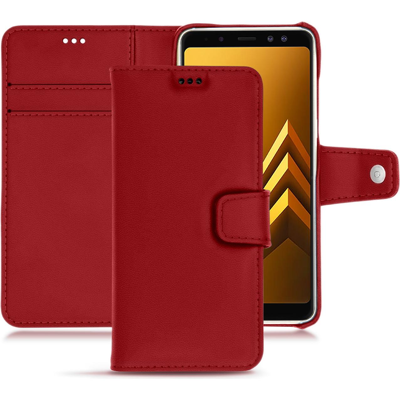 Noreve Lederschutzhülle Wallet (Samsung Galaxy A8 (2018)), Smartphone Hülle, Rot