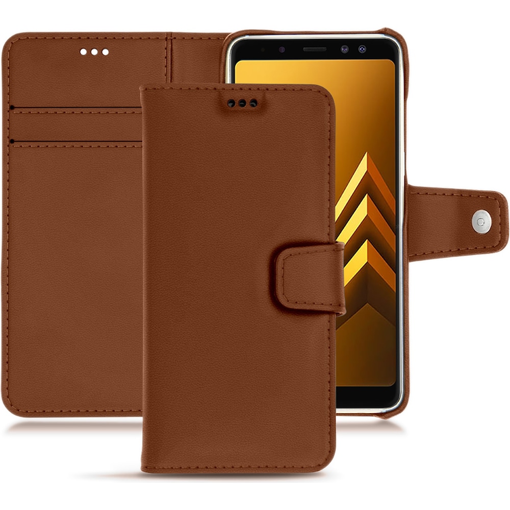 Noreve Lederschutzhülle Wallet (Samsung Galaxy A8 (2018)), Smartphone Hülle, Braun