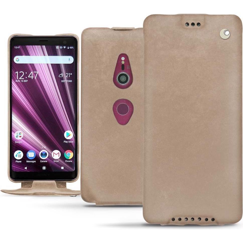 Noreve Lederschutzhülle vertikal (Sony Xperia XZ3), Smartphone Hülle, Beige