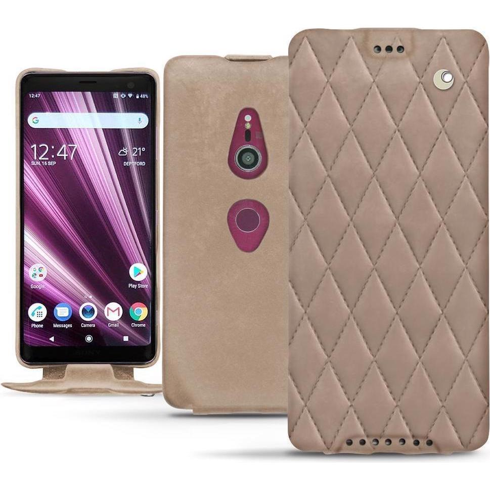 Noreve Lederschutzhülle vertikal (Sony Xperia XZ3), Smartphone Hülle, Beige