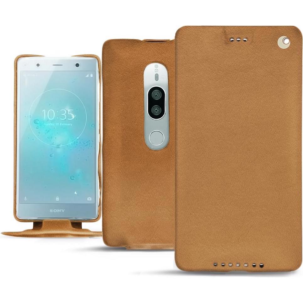Noreve Lederschutzhülle vertikal (Sony Xperia XZ2 Premium), Smartphone Hülle, Braun