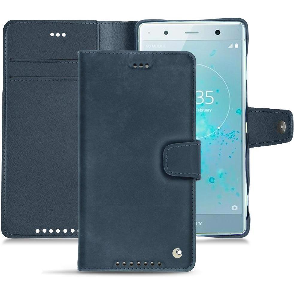 Noreve Lederschutzhülle Wallet (Sony Xperia XZ2 Premium), Smartphone Hülle, Blau
