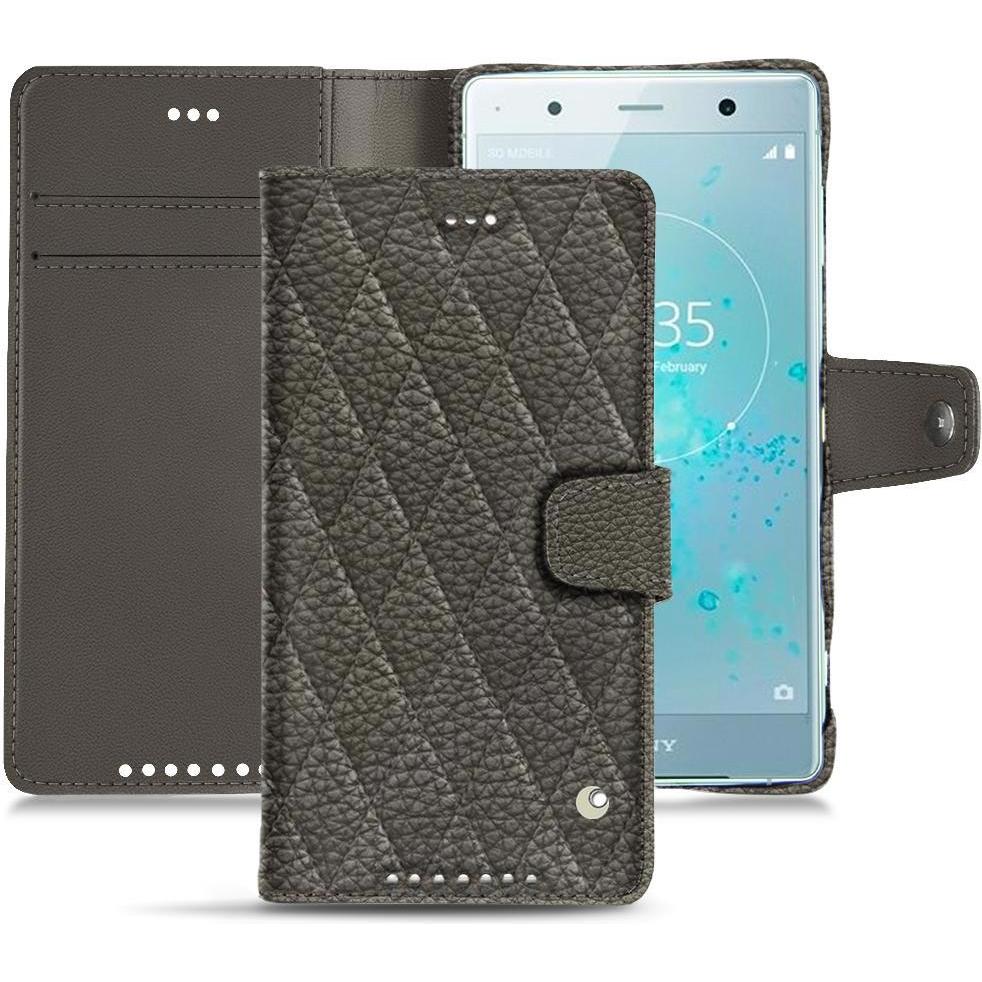 Noreve Lederschutzhülle Wallet (Sony Xperia XZ2 Premium), Smartphone Hülle, Grau